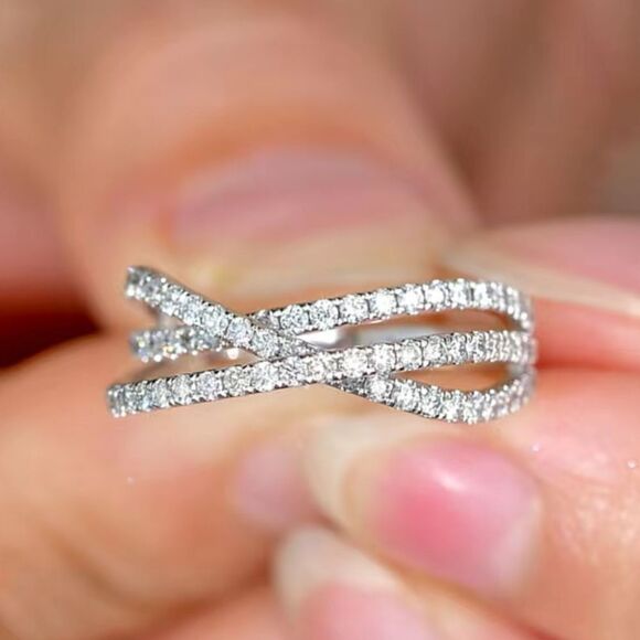 925 Sterling Silver Cubic Zirconia Cross Ring Size 6.5 - Picture 5 of 8